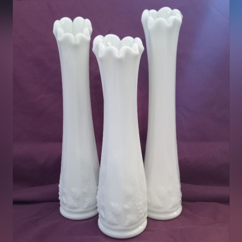LOT of 3 Westmoreland swung bud vases milk glass vintage